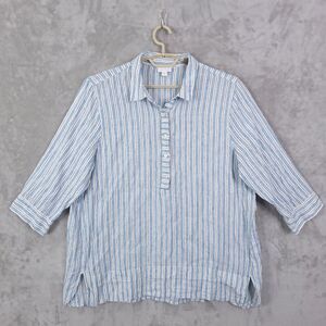 J Jill Top Tunic Womens XL Popover Striped Oversized 100% Linen Button Collared